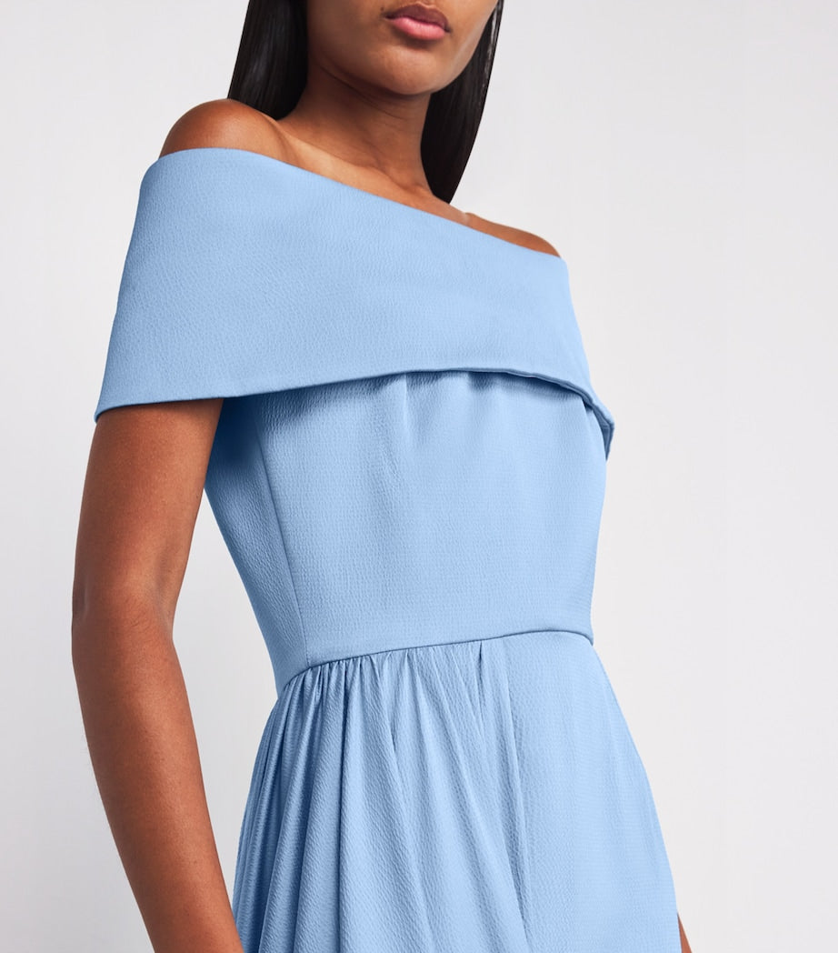 Blue Charmeuse Off-The-Shoulder Philomena Gown