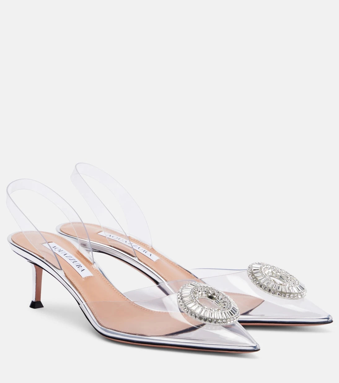 Aquazzura - Crystal Hoop 50 PVC slingback pumps