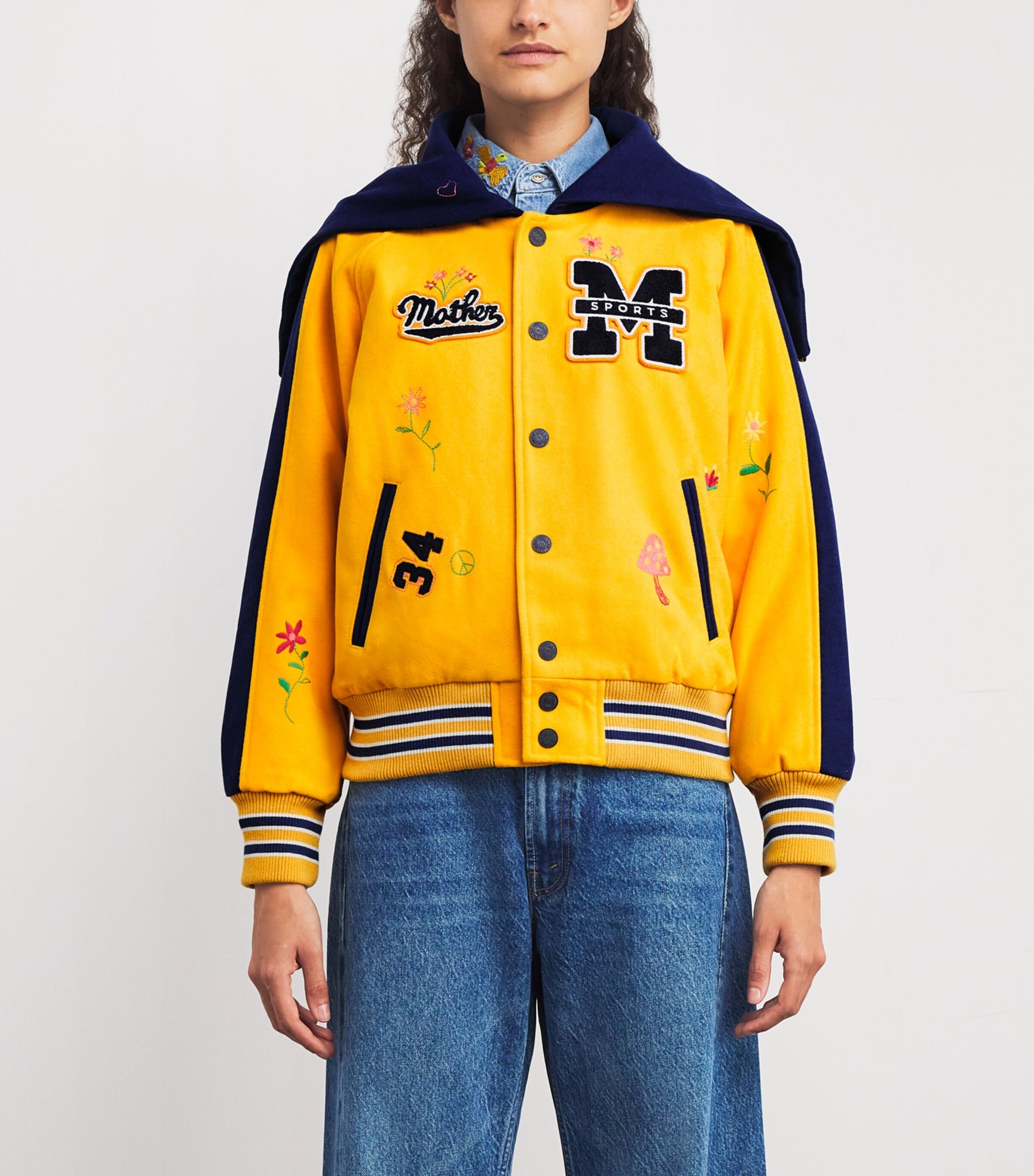 MOTHER Yellow The Split Hood Team Spirit Bomber Jacket