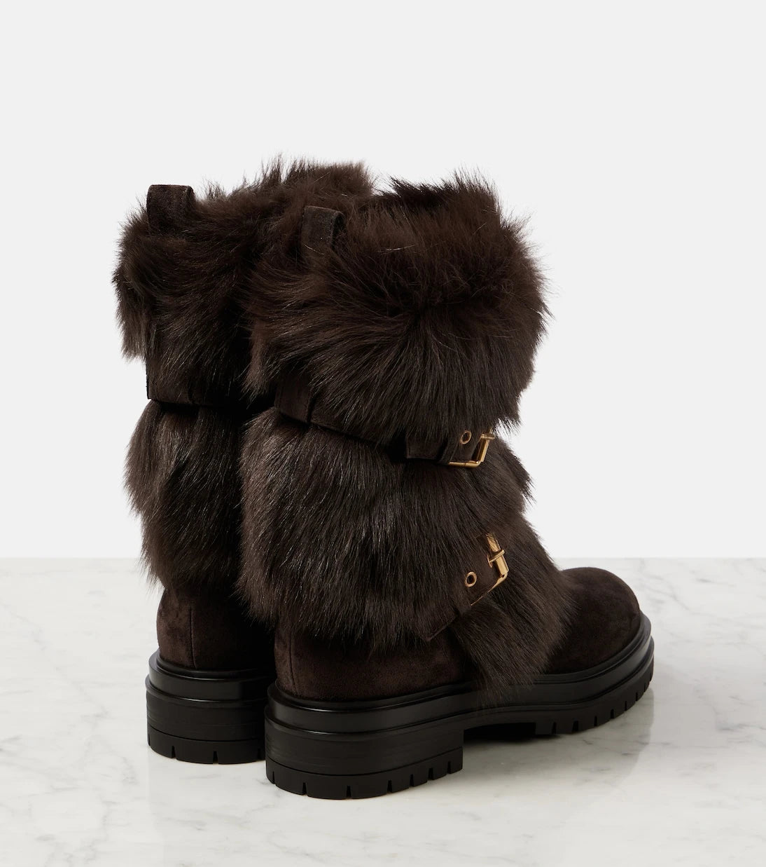 Gianvito Rossi - Maverick shearling-trimmed suede biker boots