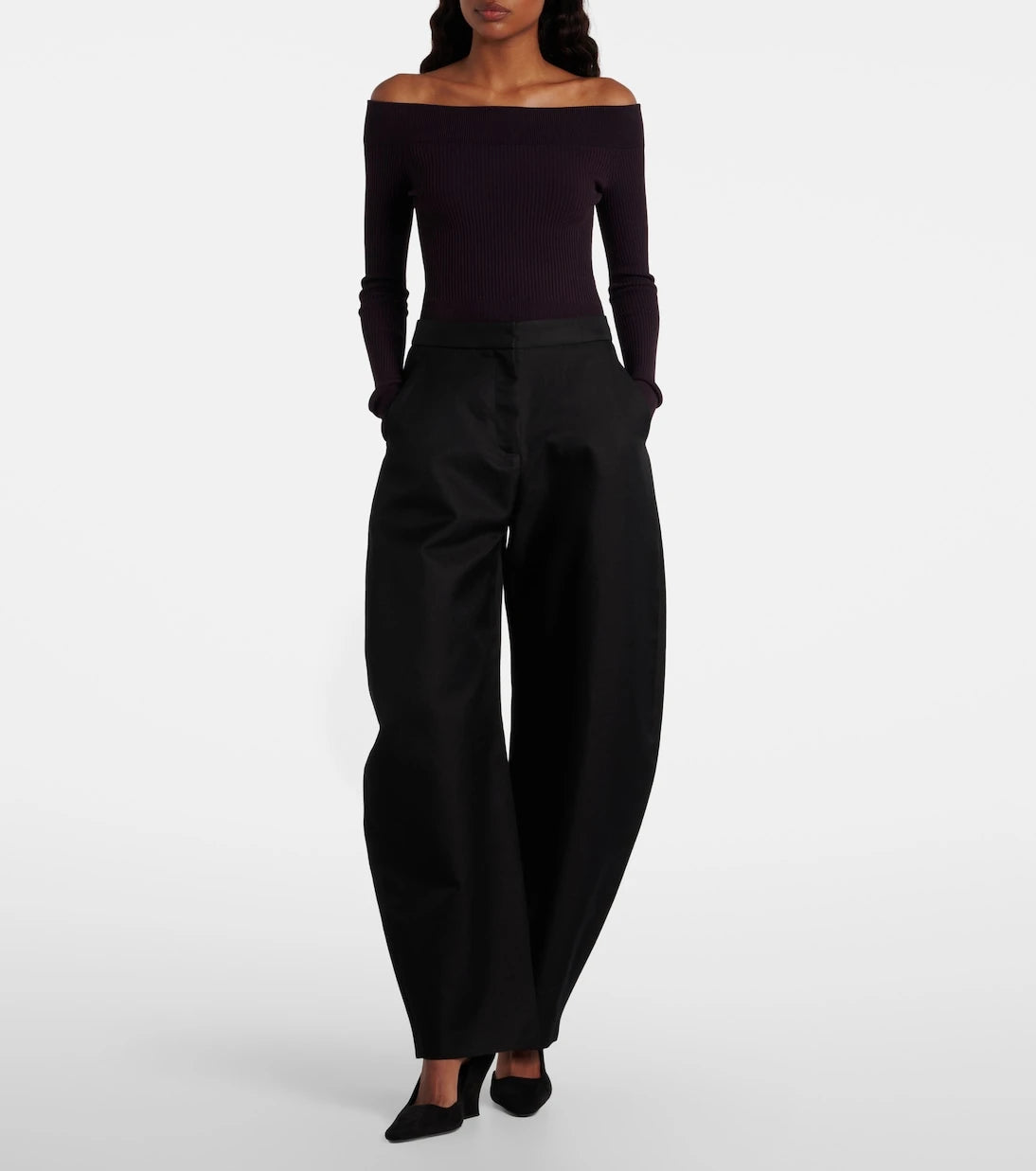Alaïa - Ribbed-knit off-shoulder bodysuit