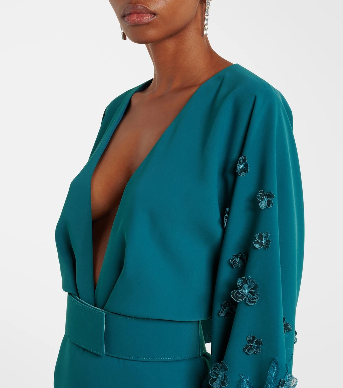 Costarellos - Lace-trimmed draped midi dress