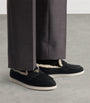 Prada Shearling-Suede Logo Loafers