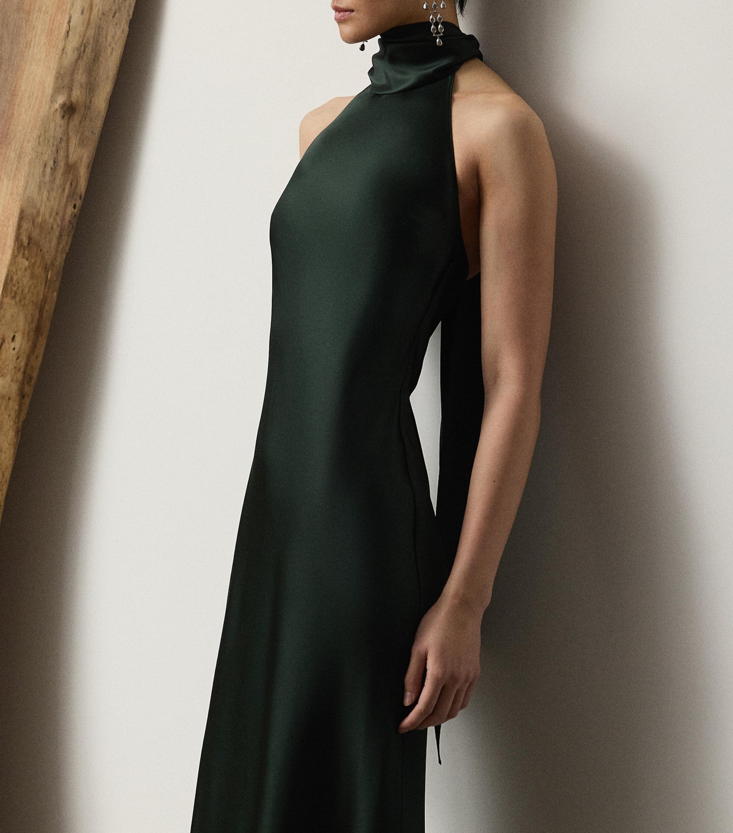Green Satin Halterneck Dress