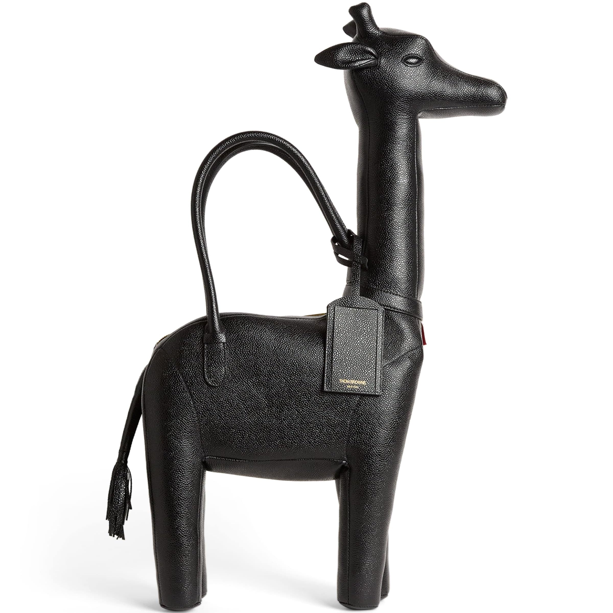 Black Leather Giraffe Top-Handle Bag