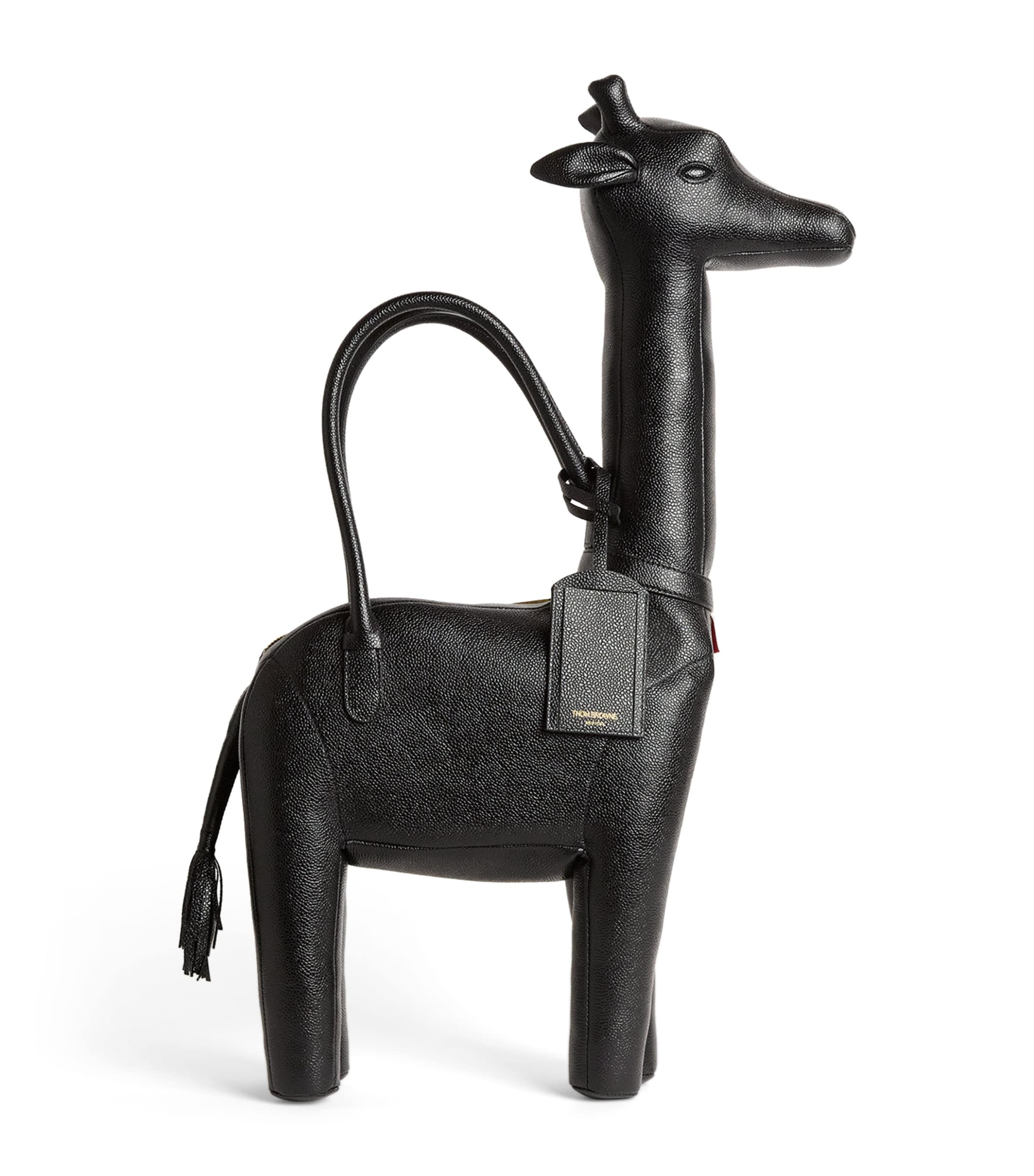 Black Leather Giraffe Top-Handle Bag