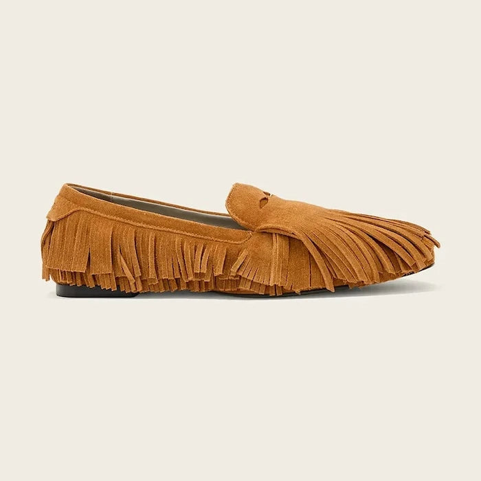 AllSaints kadın süet mokasen Sandy Fringe Loafer