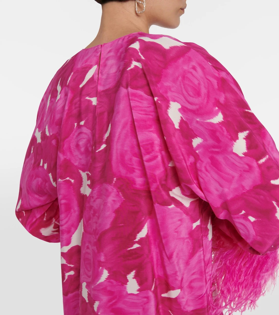 Valentino - Floral feather-trimmed silk minidress