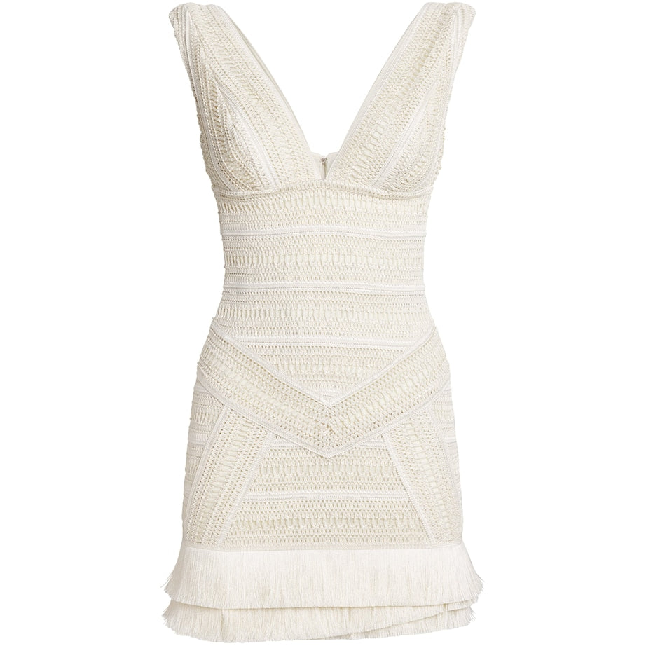 White Radiant Fringe Mini Dress