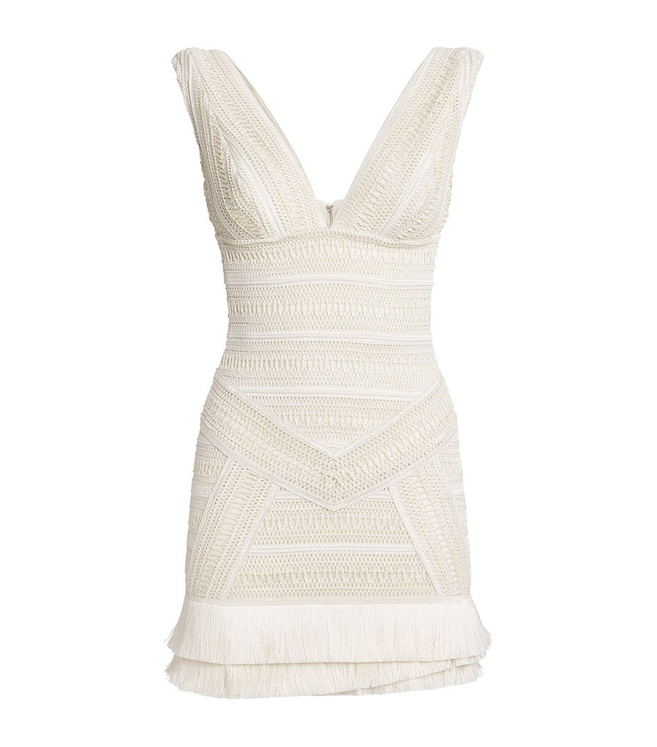 White Radiant Fringe Mini Dress