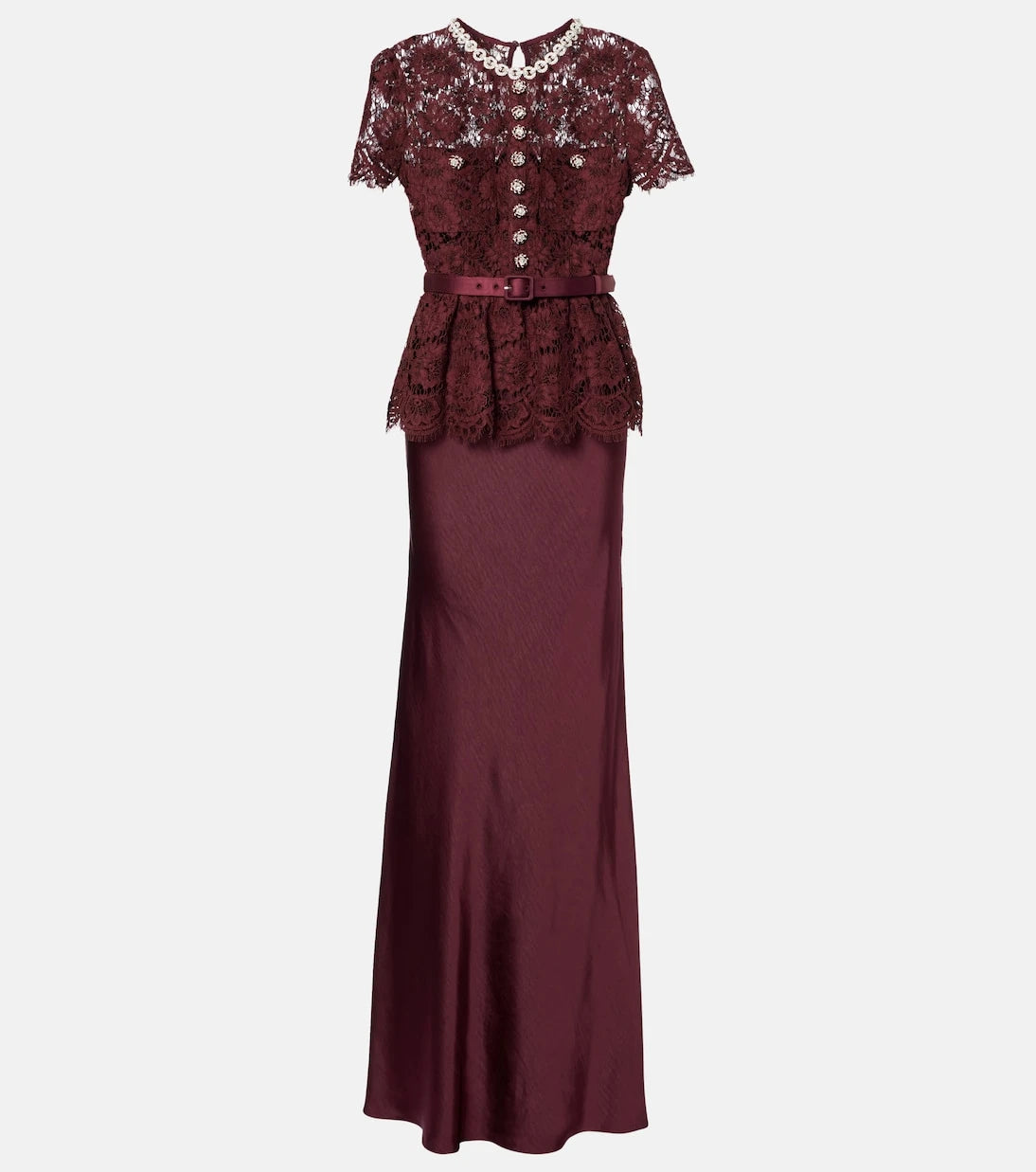 Self-Portrait - Belted lace and satin maxi dress