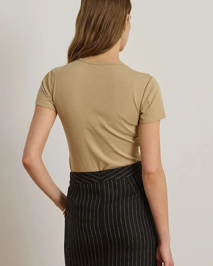 Lauren Ralph Lauren pamuk ve elastanlı basic kadın tişört