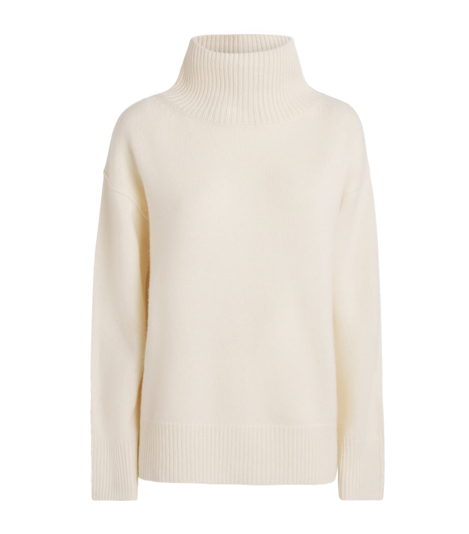 Soft Goat White Cashmere Rollneck Boyfriend Sweater