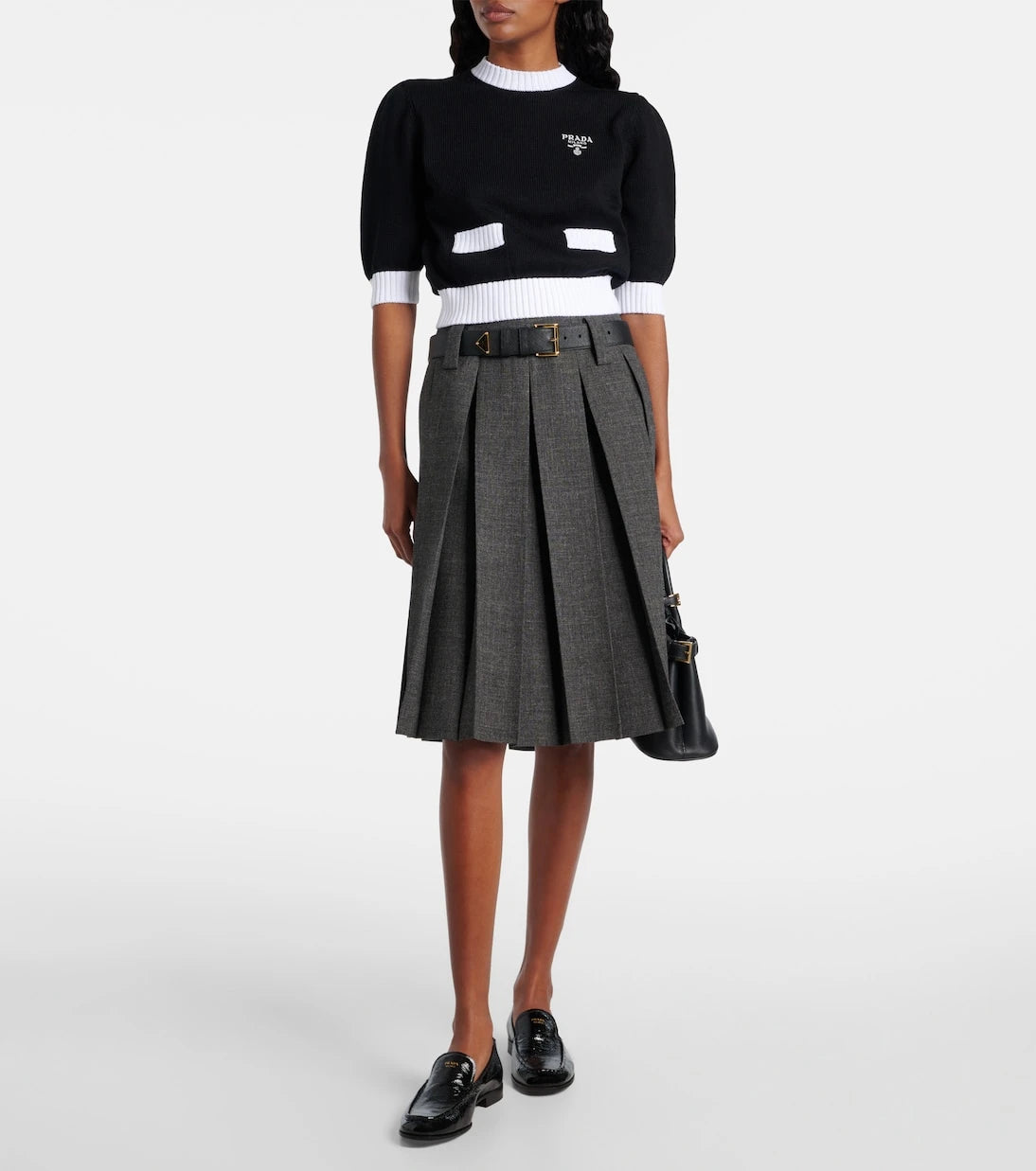 Prada - Waffle-knit cropped cotton sweater