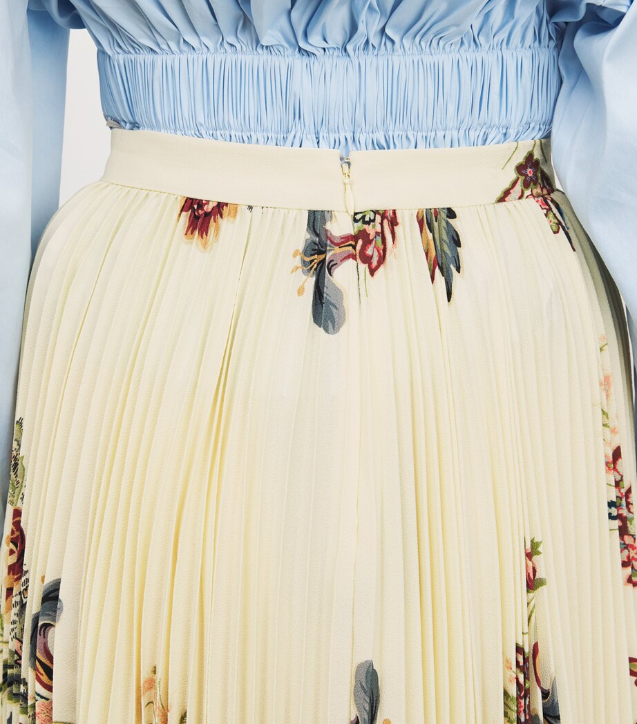 Yellow Floral Pleated Maxi Skirt