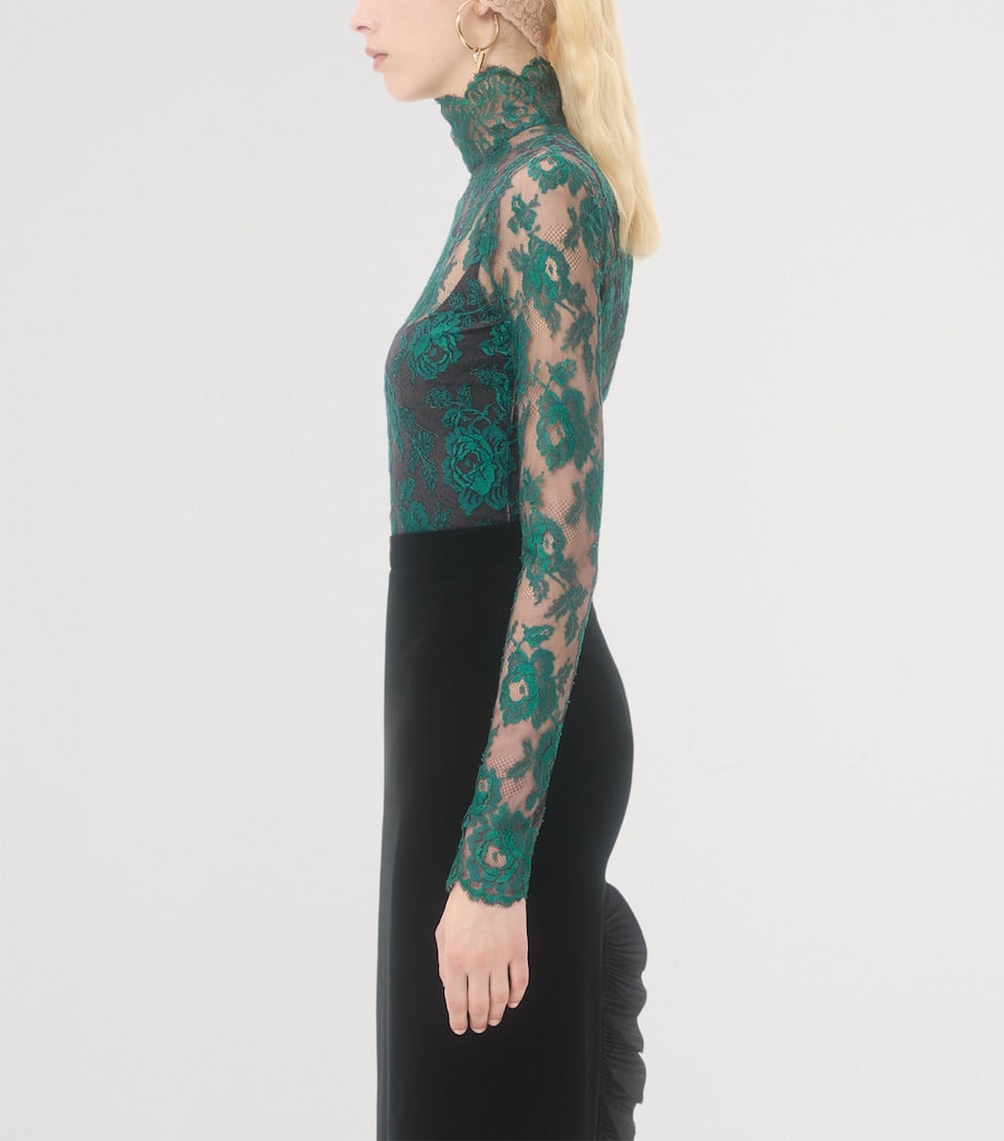 Valentino Green Lace Floral Top