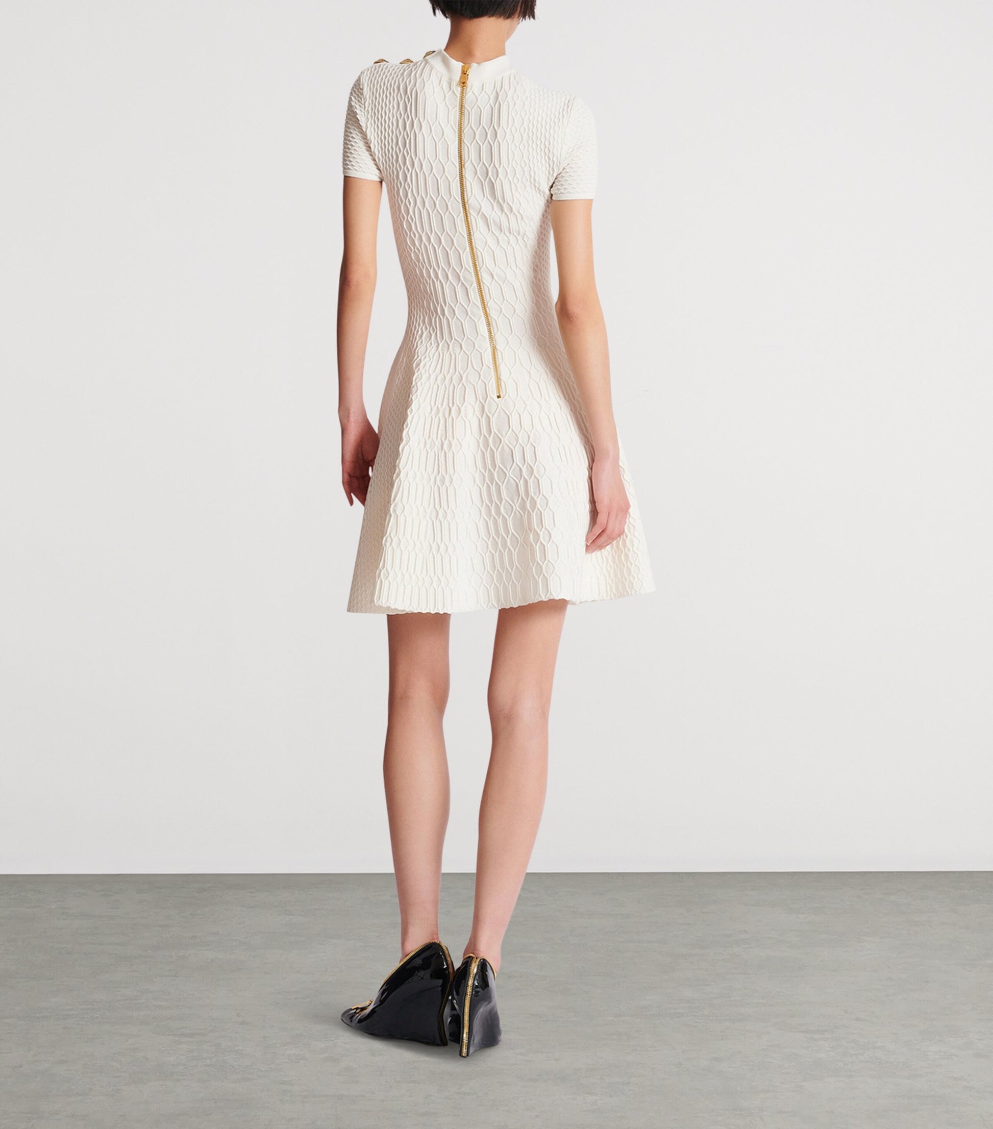 White Geometric Jacquard Mini Dress