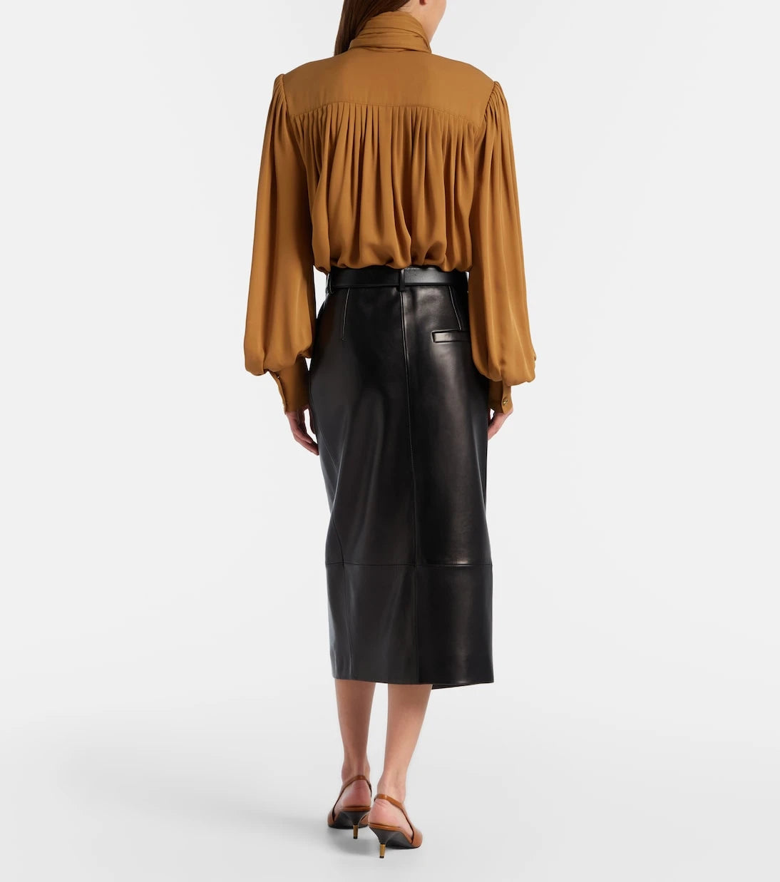 Khaite - Anden leather midi skirt