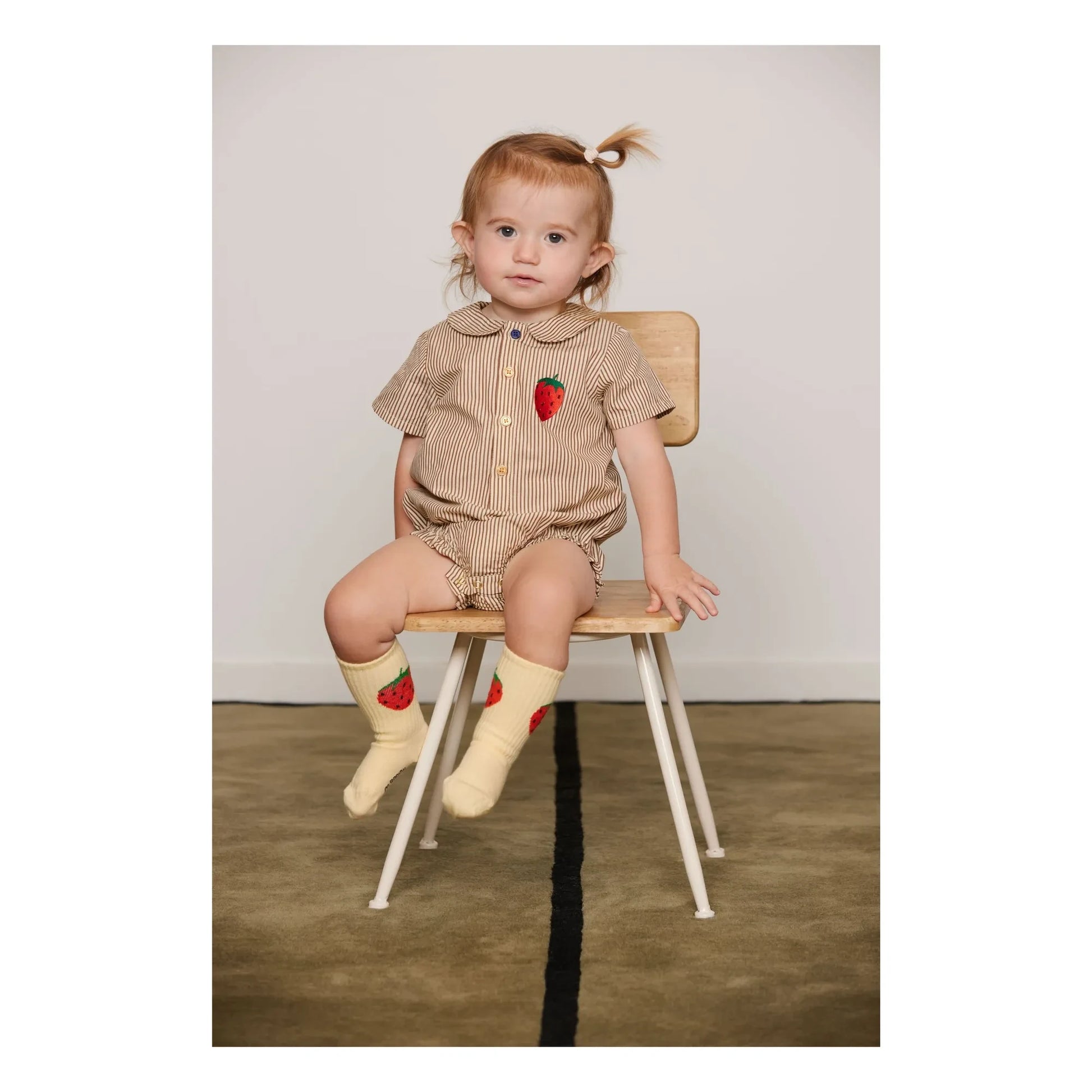 Mini Rodini - Striped organic cotton poplin romper | Brown