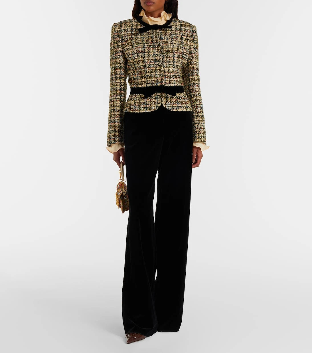 Valentino - Velvet-trimmed lamé tweed jacket