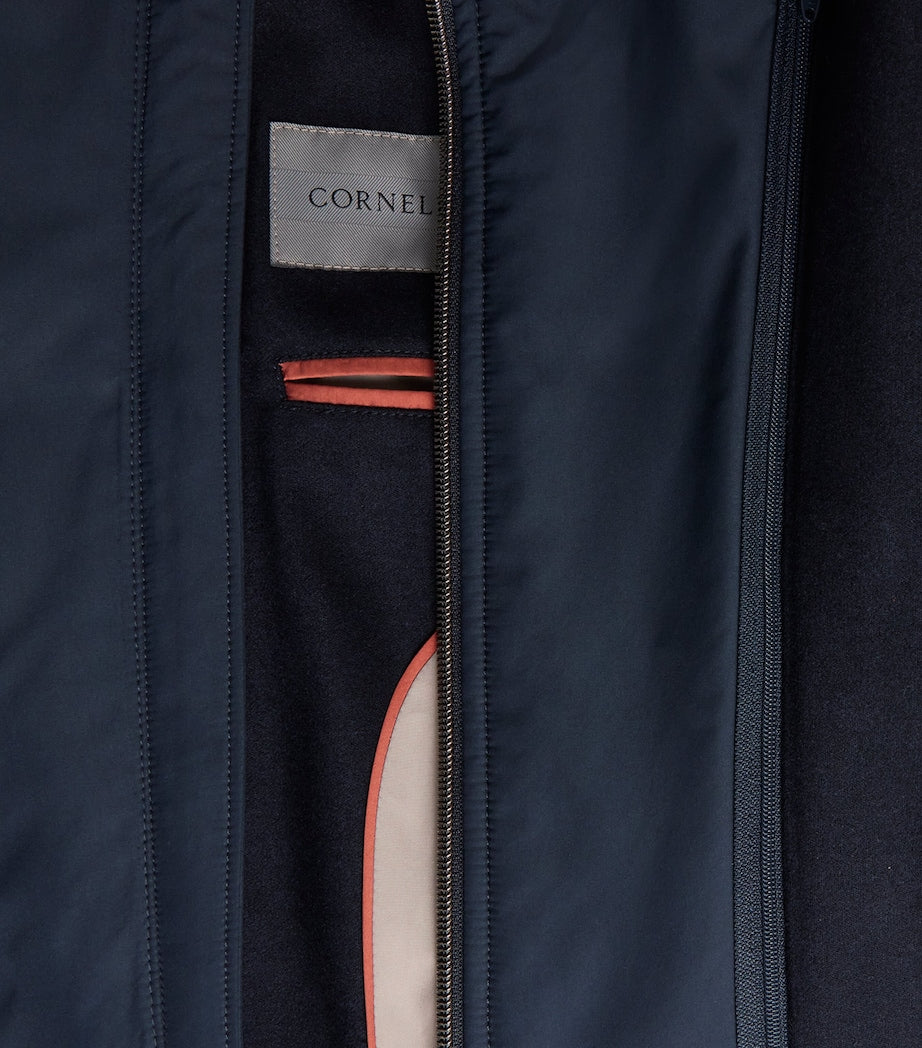 Navy Hooded Wool-Blend Blazer