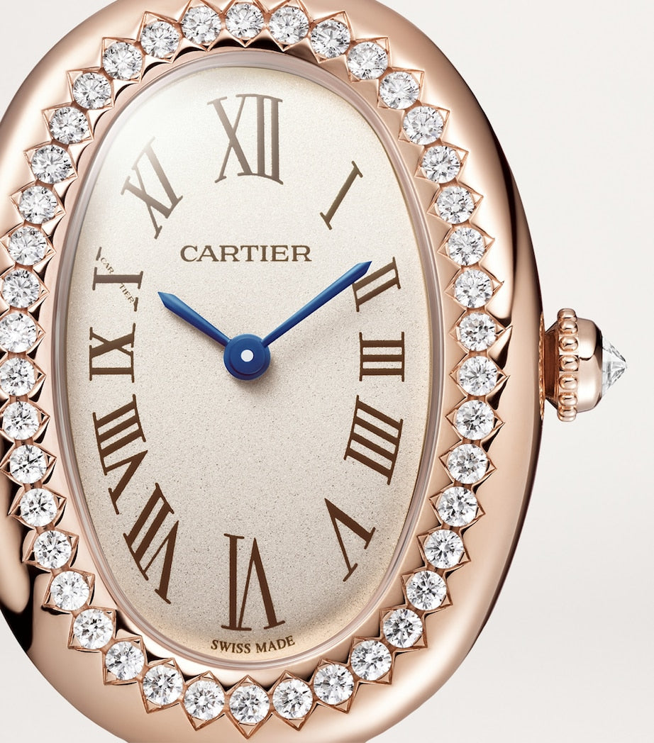 Small Rose Gold and Diamond Baignoire de Cartier Watch 23.1mm (Size 15)