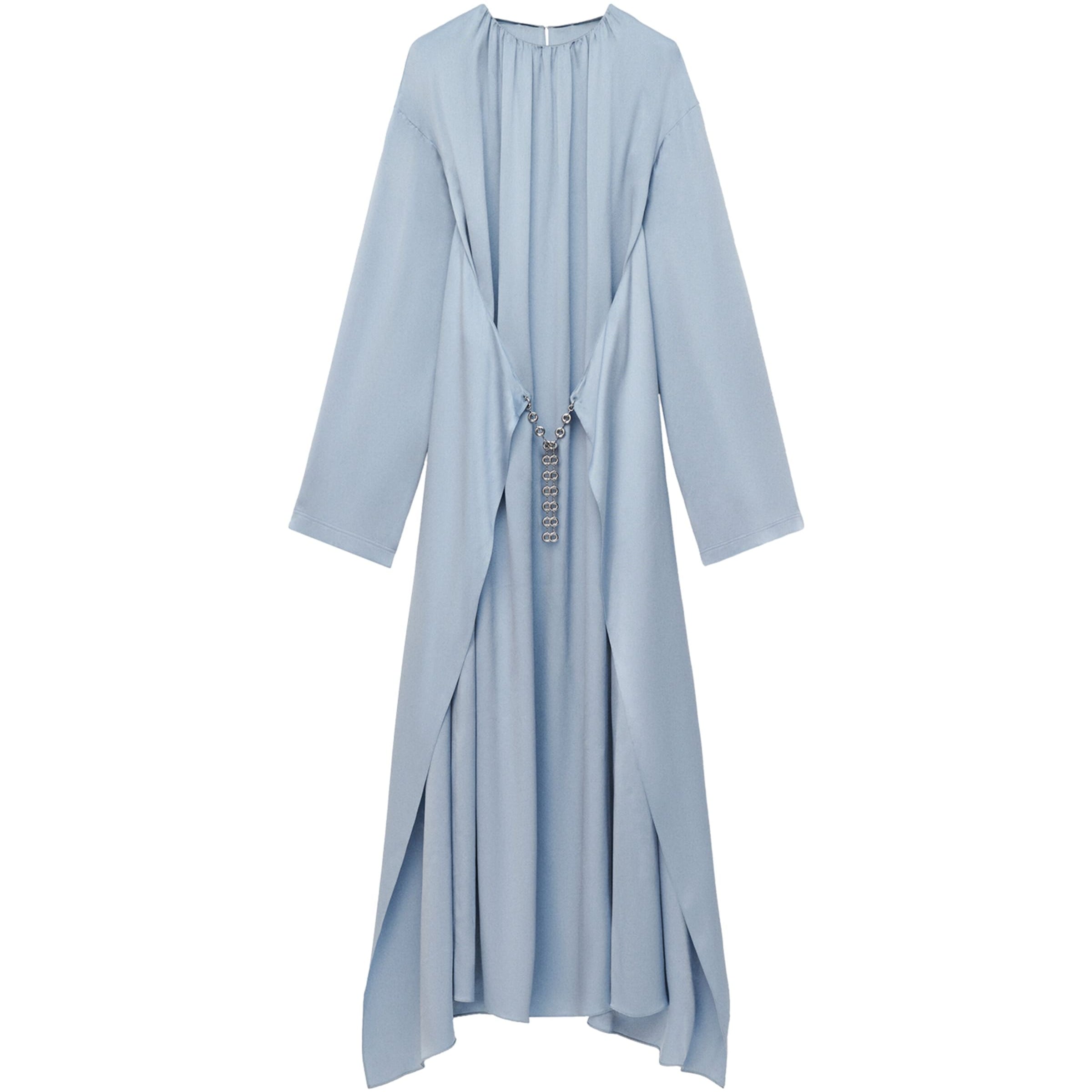 LOEWE Blue EXCLUSIVE Silk Satin Silver Capsule Donut Chain Maxi Dress