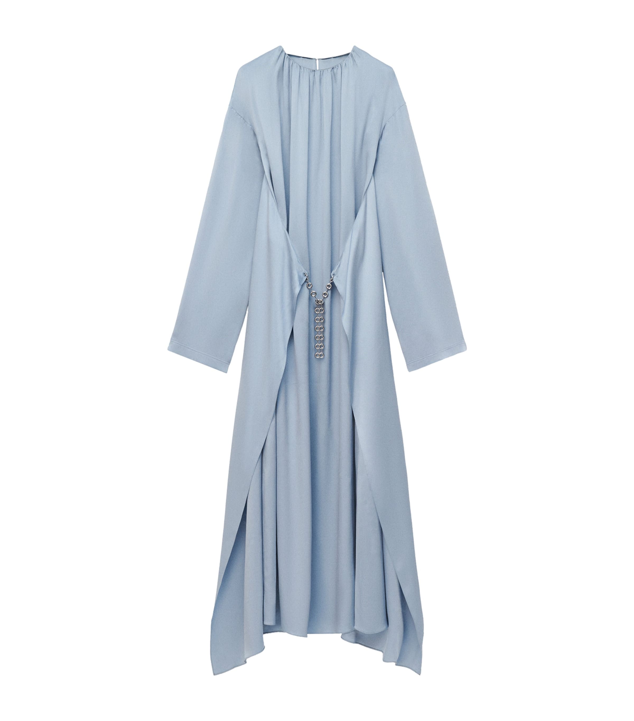 LOEWE Blue EXCLUSIVE Silk Satin Silver Capsule Donut Chain Maxi Dress