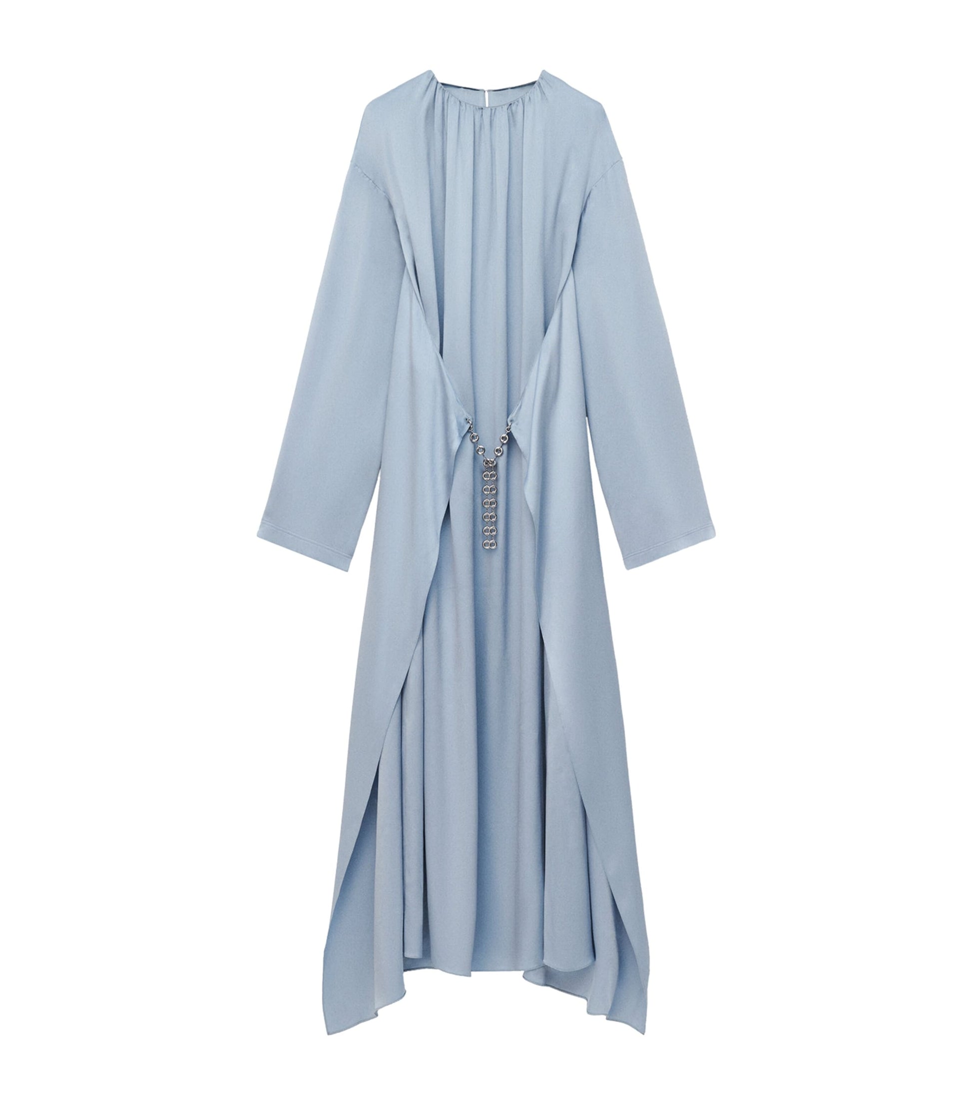 LOEWE Blue EXCLUSIVE Silk Satin Silver Capsule Donut Chain Maxi Dress