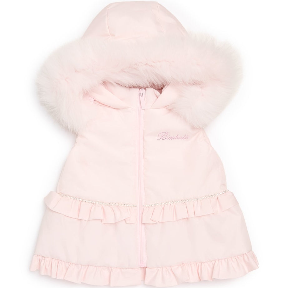 Fox Fur-Trim Crystal Padded Gilet (3-24 Months)