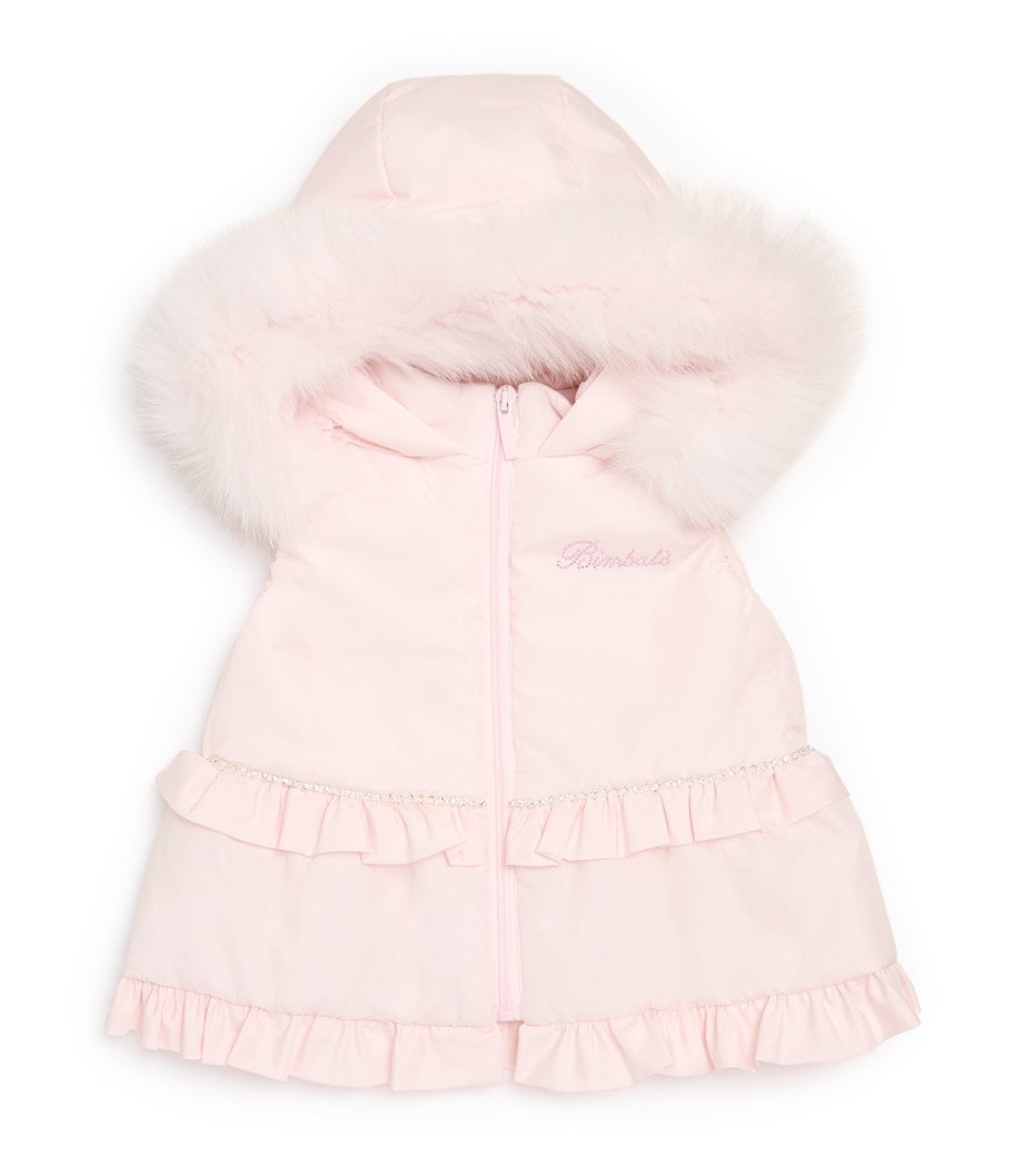 Fox Fur-Trim Crystal Padded Gilet (3-24 Months)