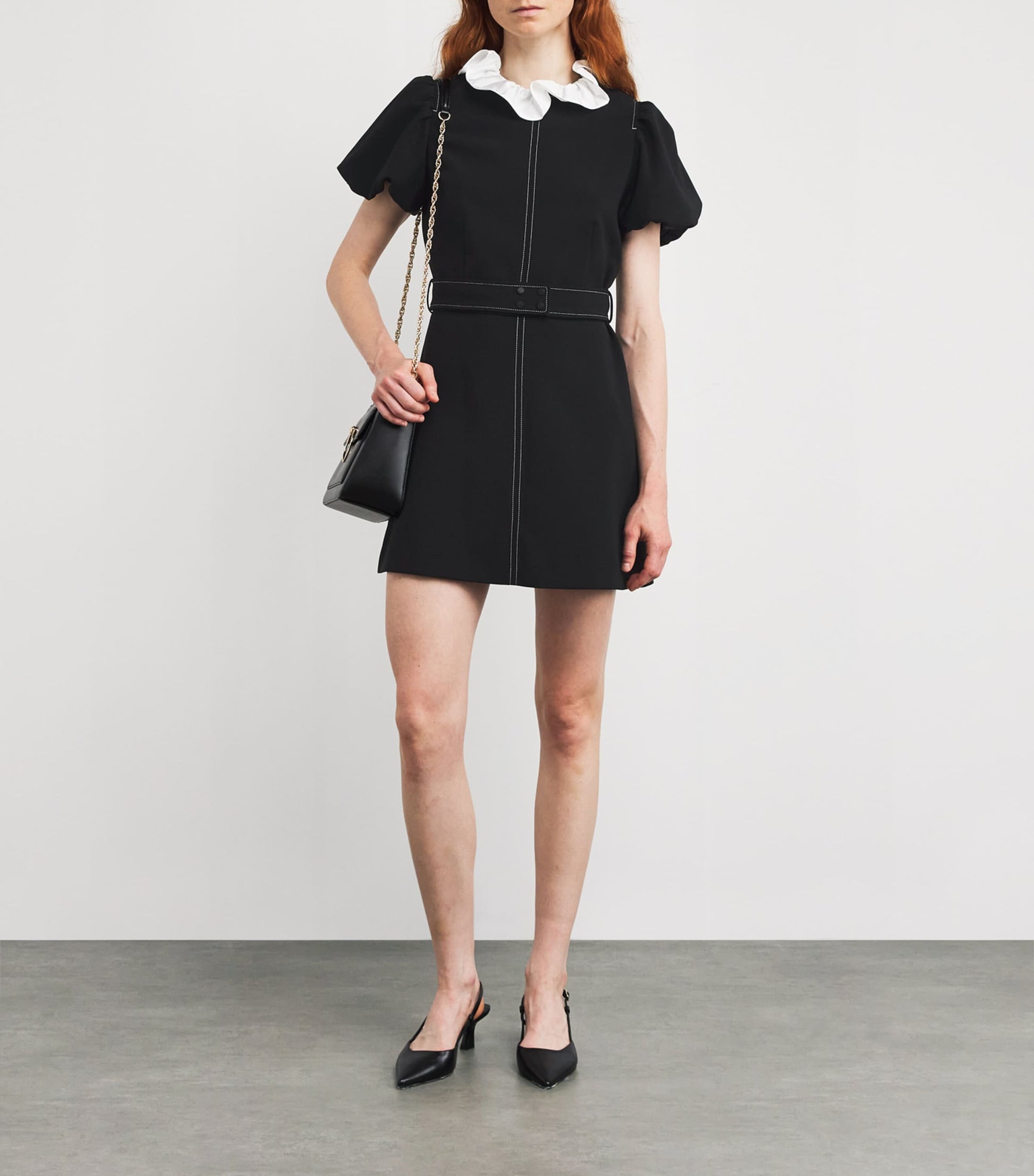 Claudie Pierlot Black Belted Ruffle-Collar Mini Dress