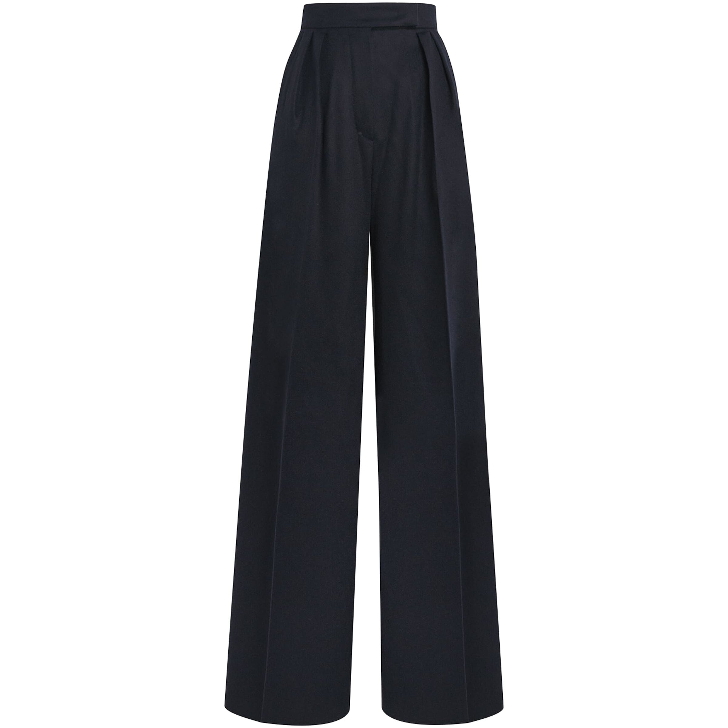 Max Mara Blue Wool Pleated Straight Trousers