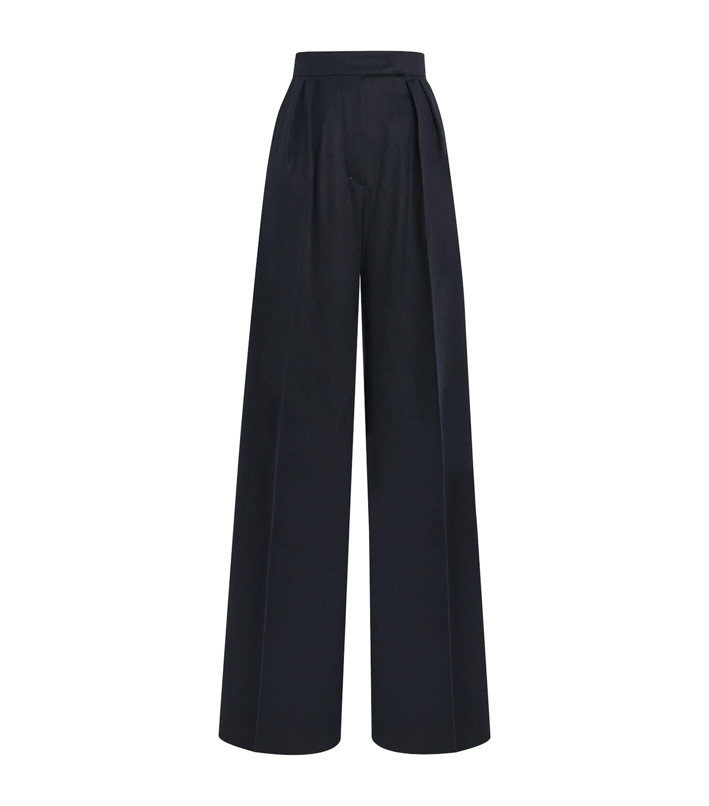 Max Mara Blue Wool Pleated Straight Trousers