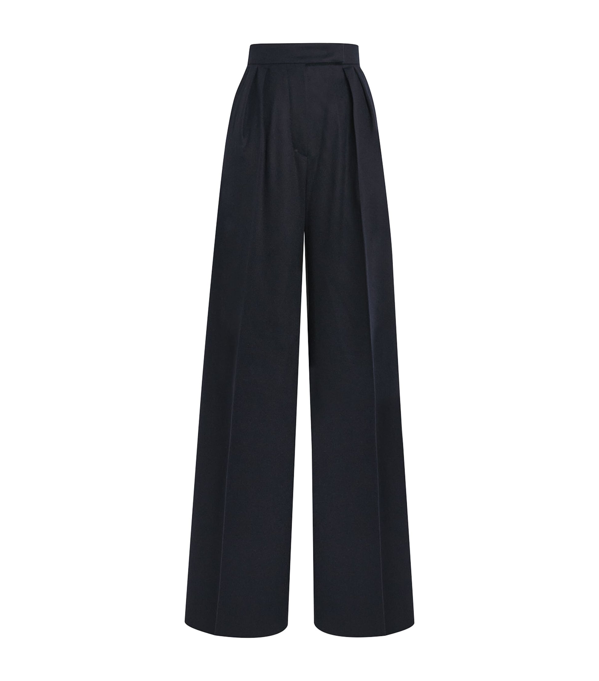 Max Mara Blue Wool Pleated Straight Trousers