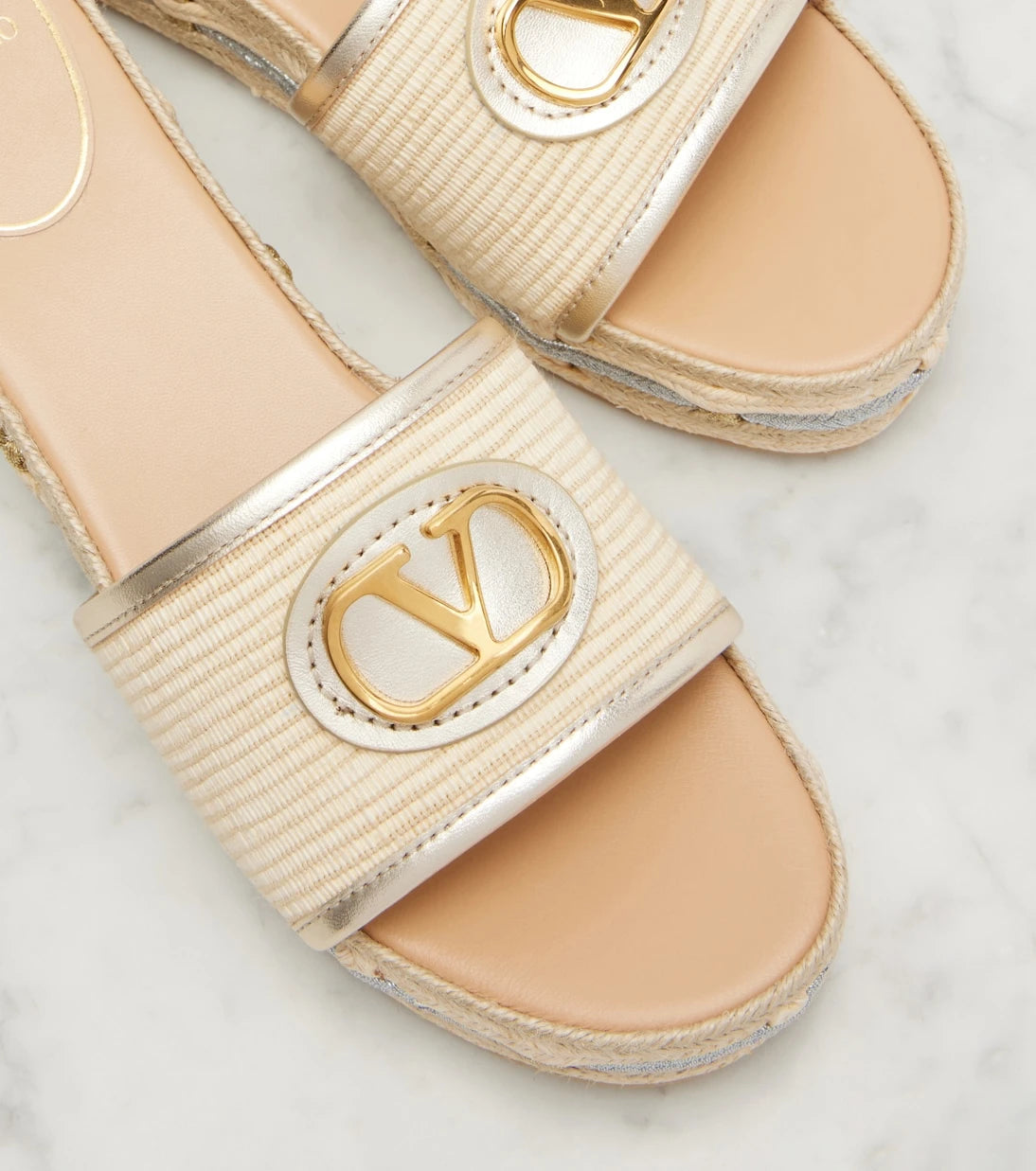 Valentino Garavani - VLogo leather-trimmed espadrille slides