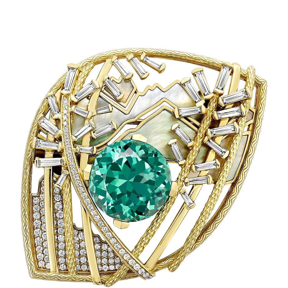 Yellow Gold, Diamond and Tourmaline A Family Journey St Moritz Brooch