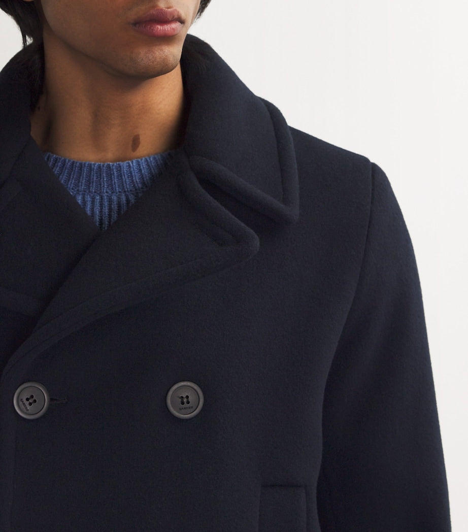 Sandro Paris Blue Wool-Blend Peacoat