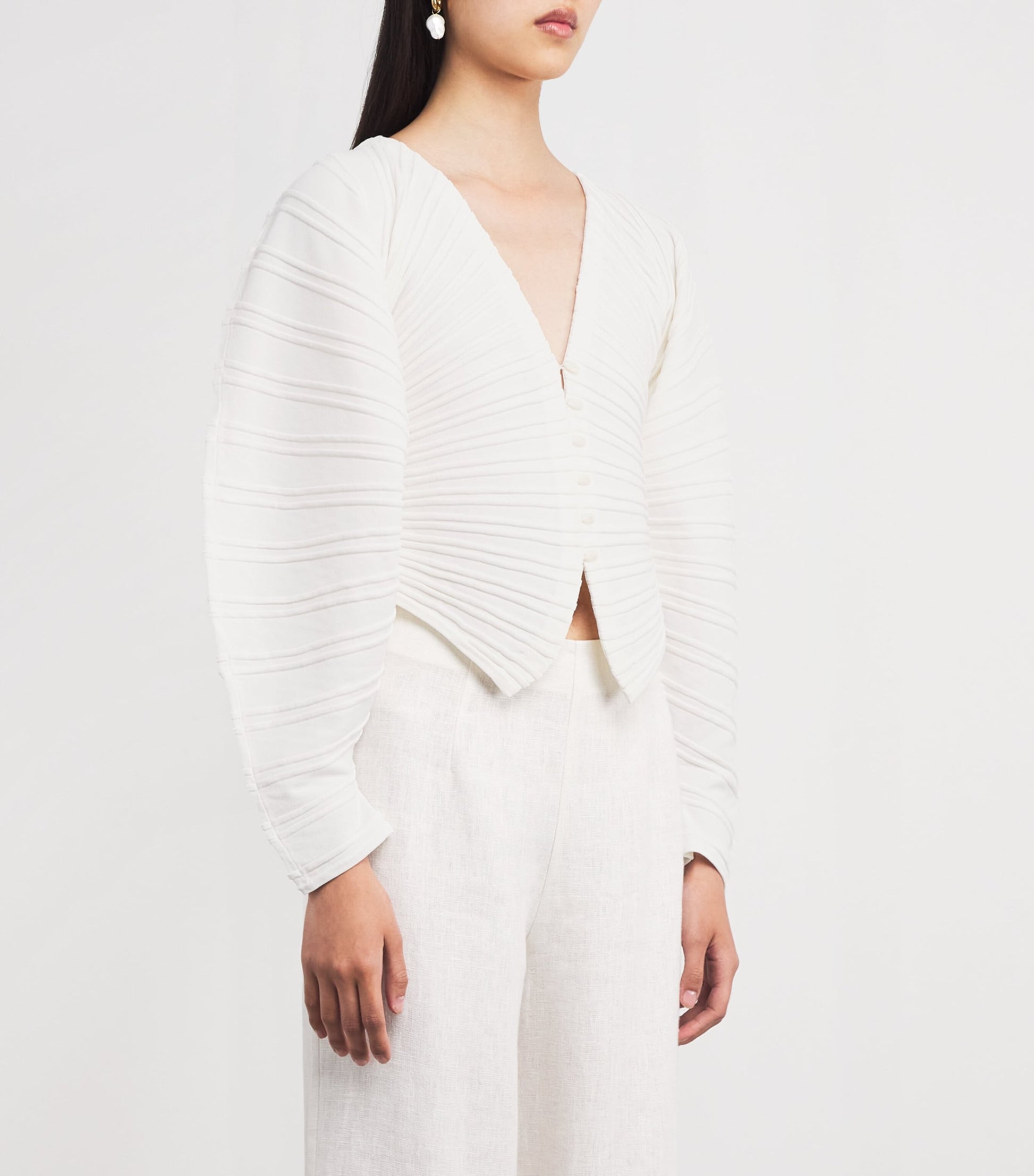 Cult Gaia White Rib-Knit Blair Cardigan