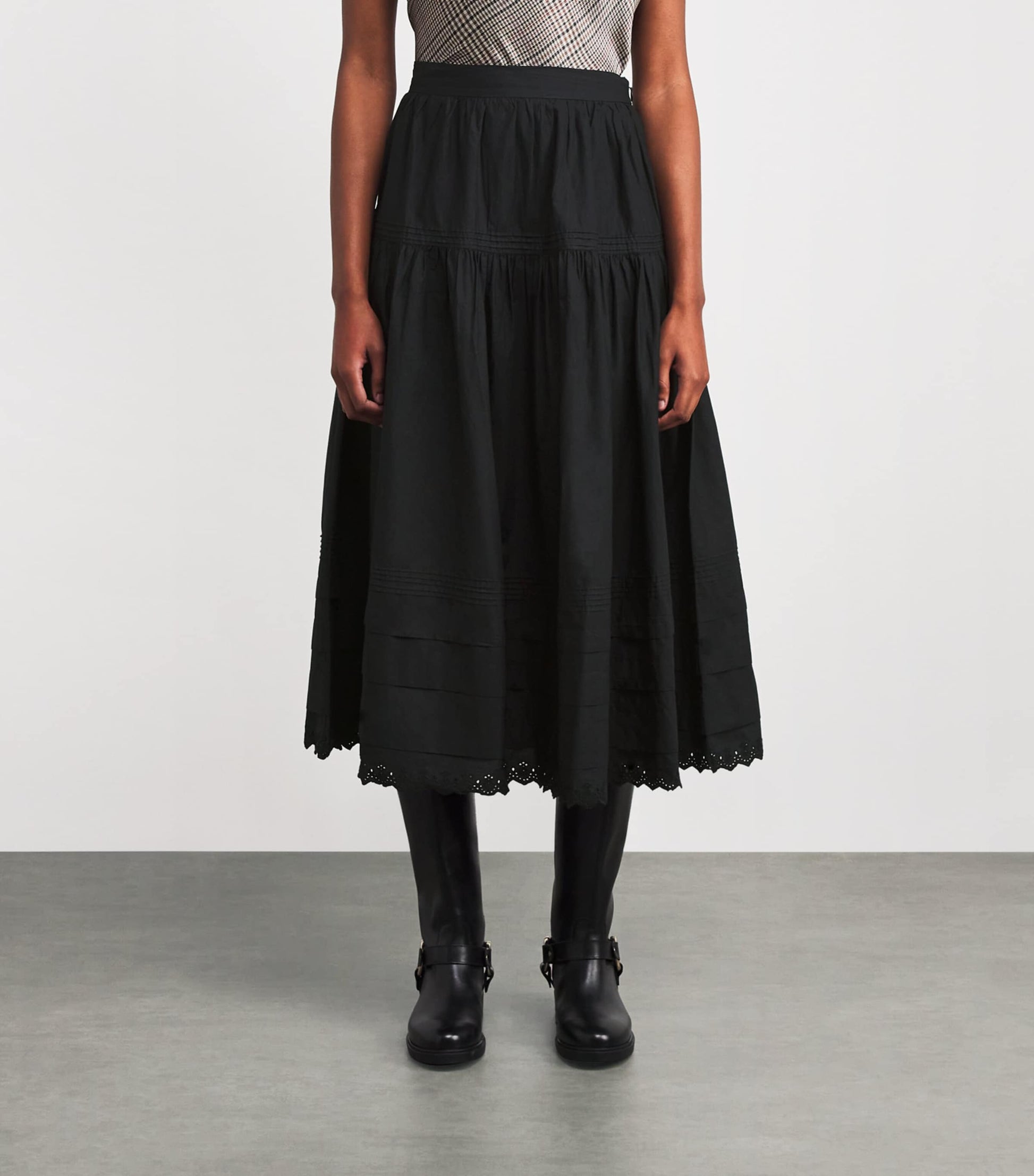 DÔEN Black Organic Cotton Sebastiane Midi Skirt