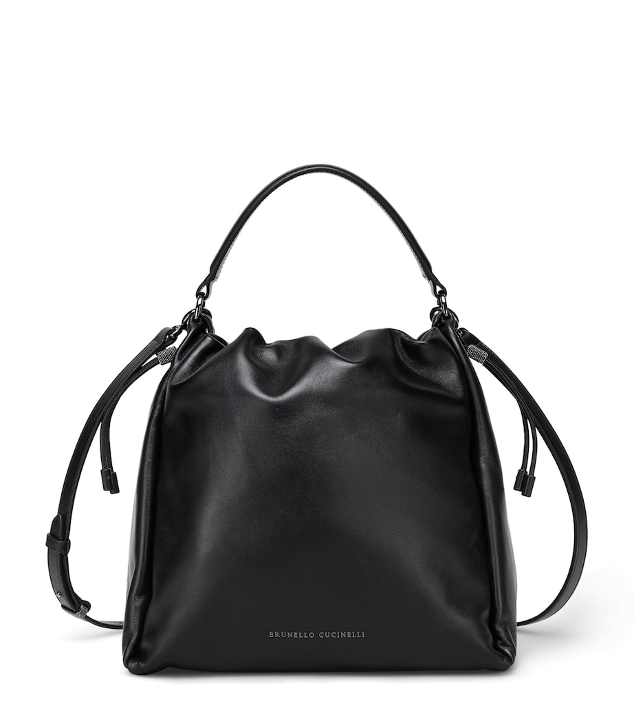 Brunello Cucinelli Black Medium Leather Mellow Bucket Bag