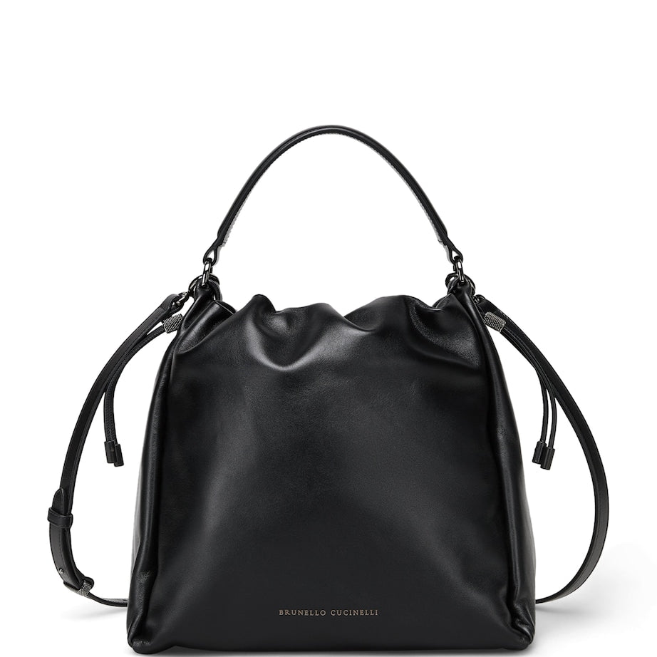 Brunello Cucinelli Black Medium Leather Mellow Bucket Bag