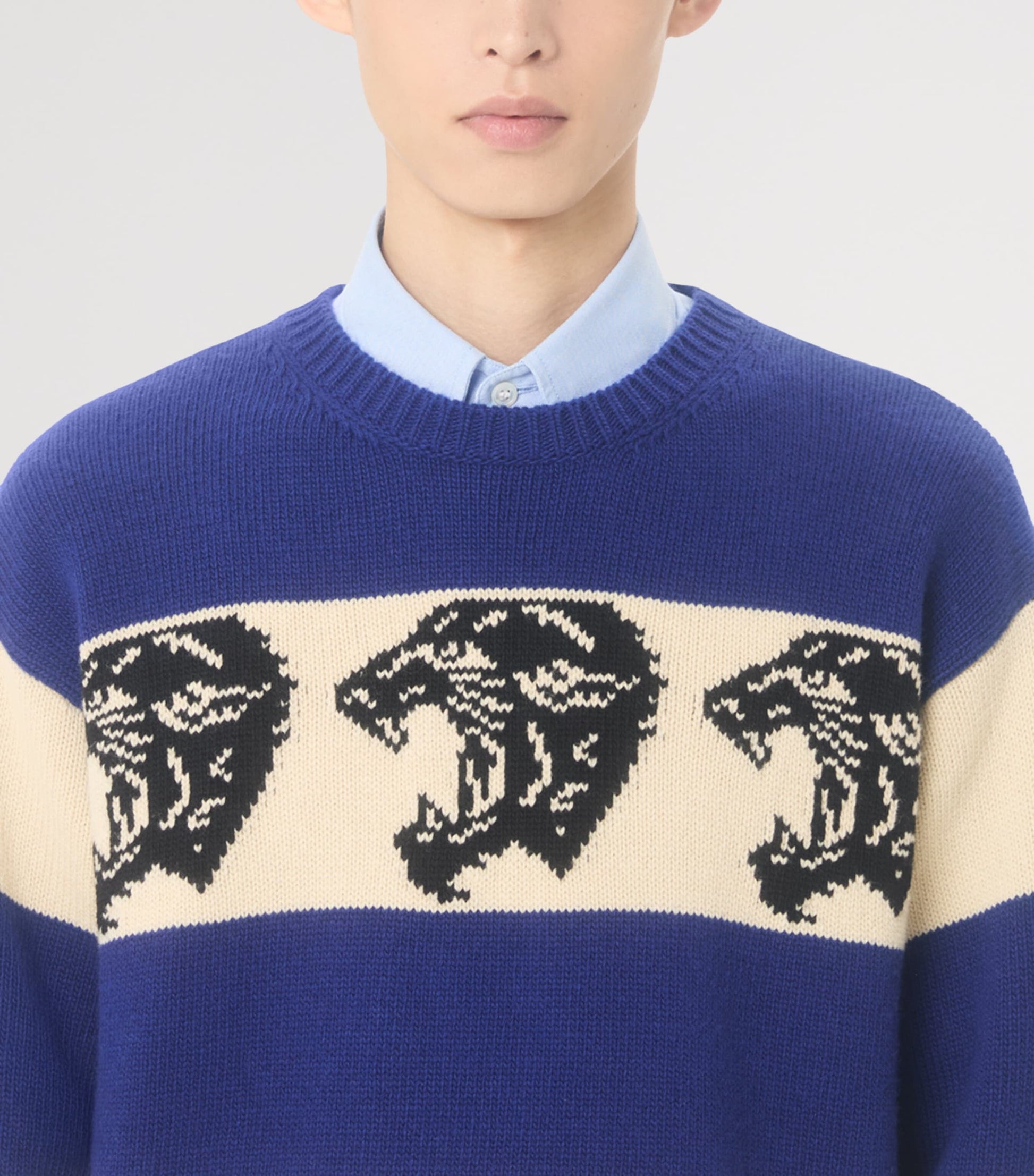 Valentino Garavani Blue Virgin Wool Panther Sweater