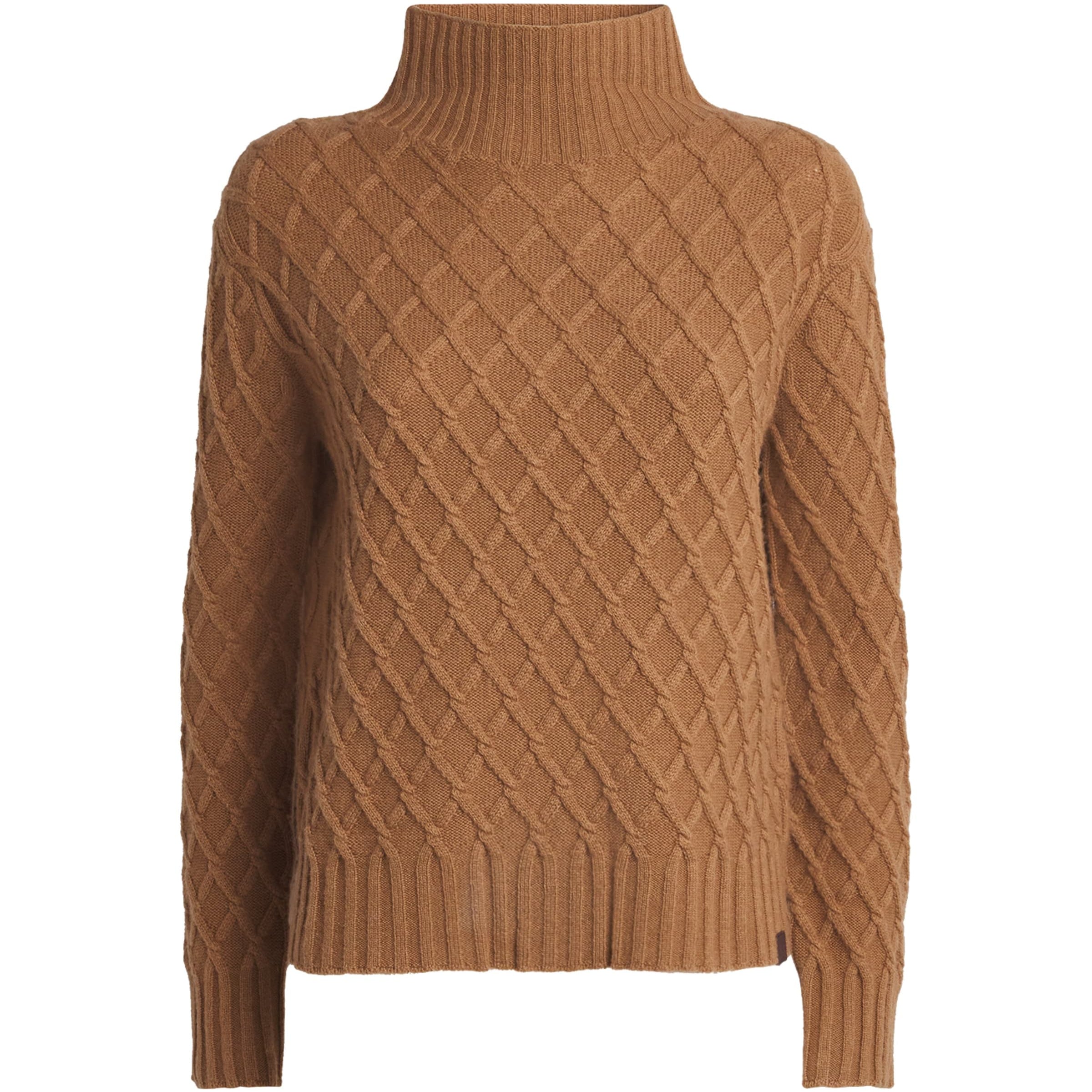 Beige Camel Hair Jacquard Rollneck Sweater