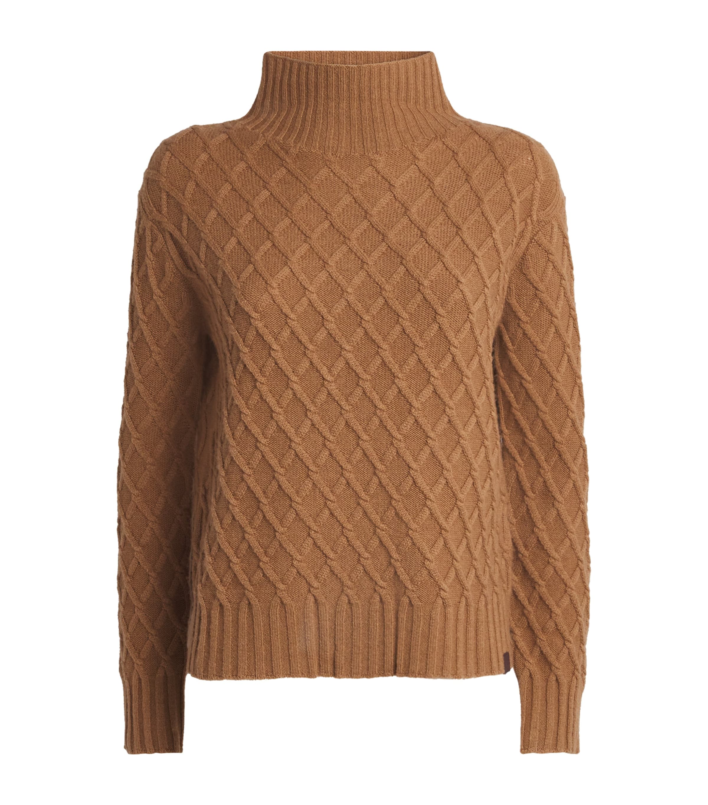 Beige Camel Hair Jacquard Rollneck Sweater