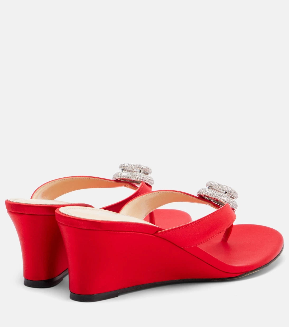 Mach & Mach - Double Heart satin wedge thong sandals