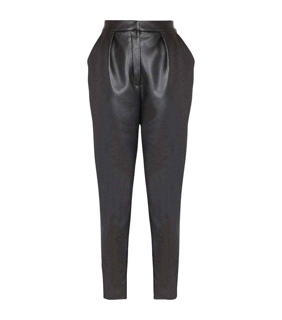 Black Faux Leather High-Rise Slim Trousers