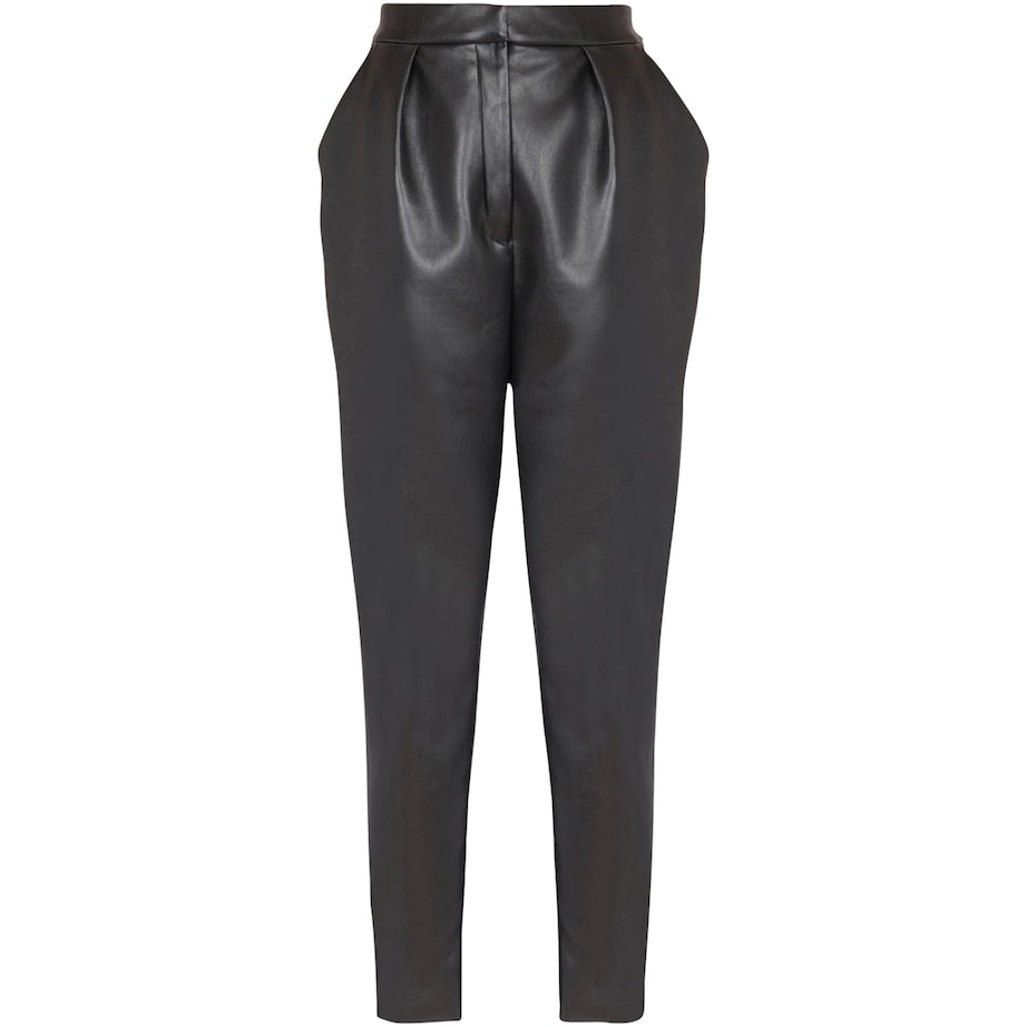 Black Faux Leather High-Rise Slim Trousers
