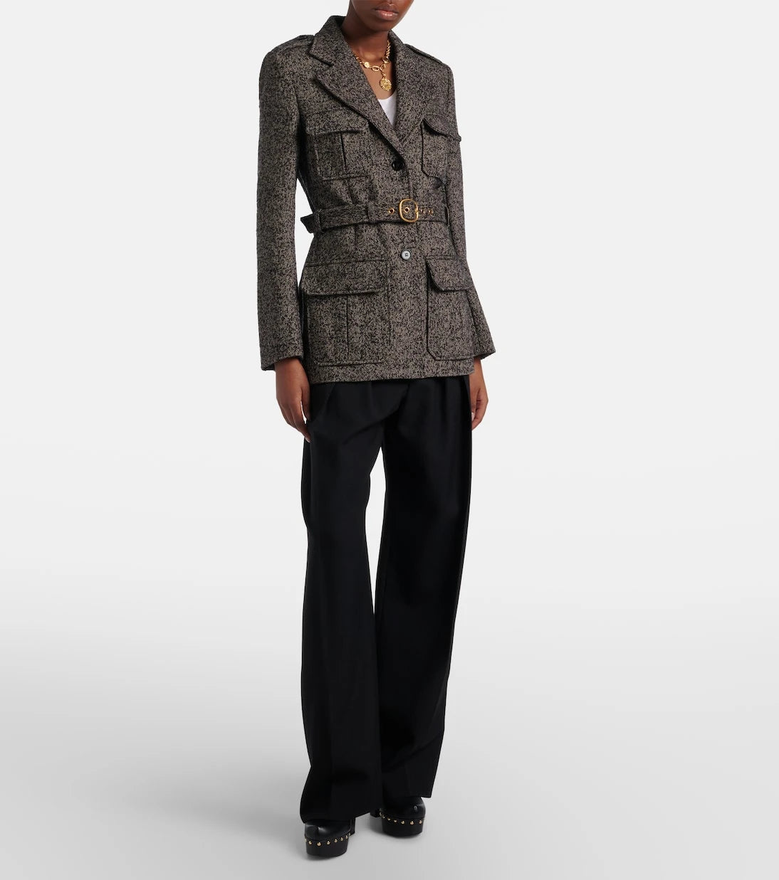 Chloé - Belted herringbone wool-blend coat