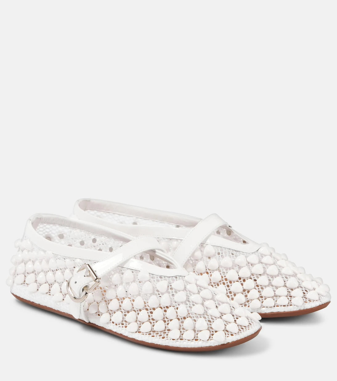 Alaïa - Studded leather-trimmed mesh ballet flats